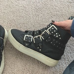 J Slides high top studded black sneakers